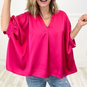 Entro Kriss Kat Drape V-Neck Satin Blouse /Tunic